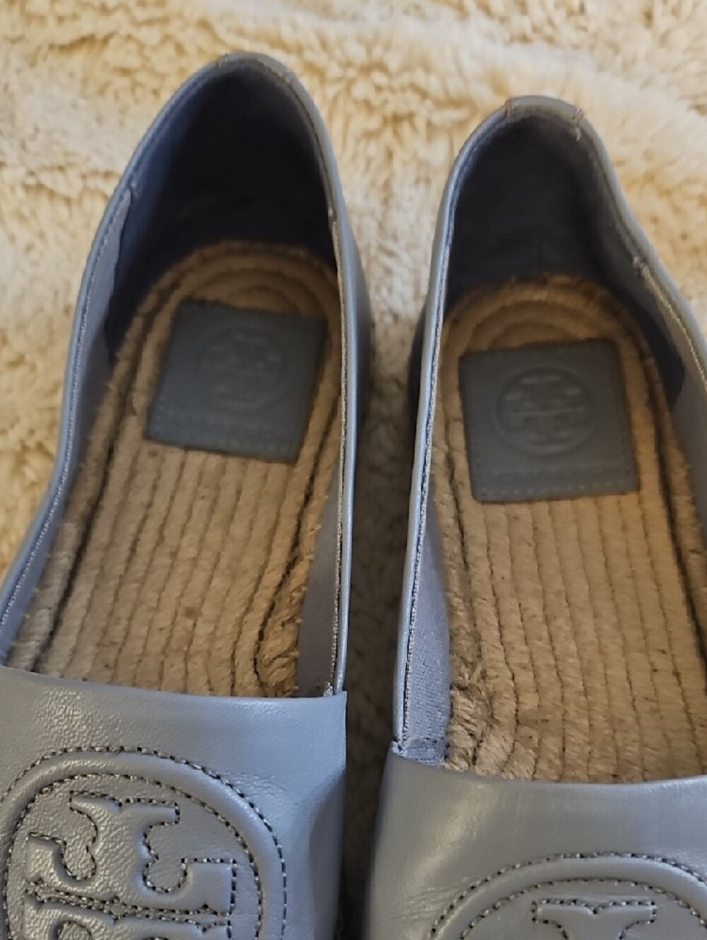 Tory Burch Two-Tone Leather Espadrille Slip-Ons in Light Blue and White - Picture 2 of 4